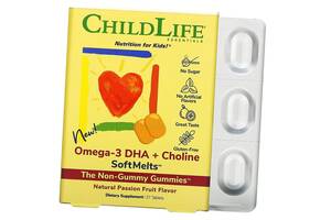 Омега 3 с Холином для детей Omega-3 DHA + Choline ChildLife 27таб Маракуйя (67514002)