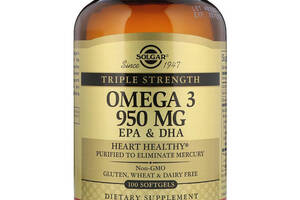 Омега 3 Solgar Omega-3, EPA & DHA, Triple Strength 950 mg 100 Softgels