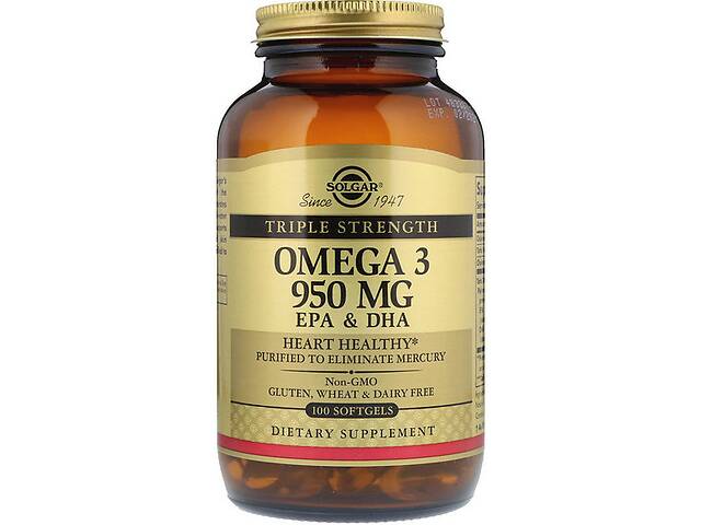 Омега 3 Solgar Omega-3, EPA & DHA, Triple Strength 950 mg 100 Softgels
