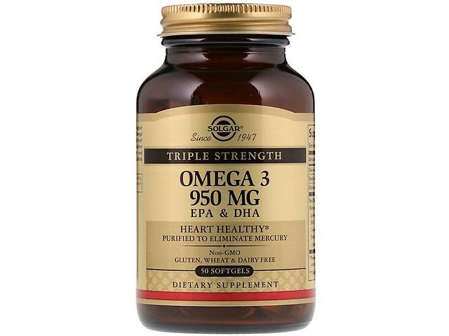 Омега 3 Solgar Omega-3, EPA & DHA, Triple Strength 950 mg 50 Caps