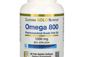 Омега 800, Рыбий жир фармацевтического качества, 1000 мг, California Gold Nutrition, 90 желатиновых капсул