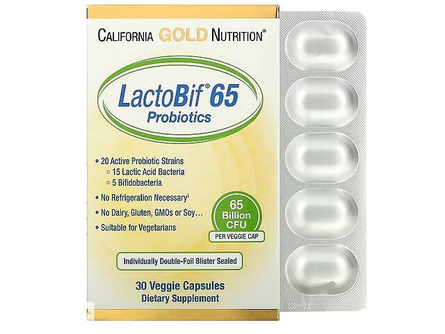 Пробиотик California Gold Nutrition LactoBif 65 Probiotics 65 Billion CFU 30 Veg Caps