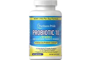 Пробиотик Puritan's Pride Probiotic 10 with Vitamin D 60 Caps