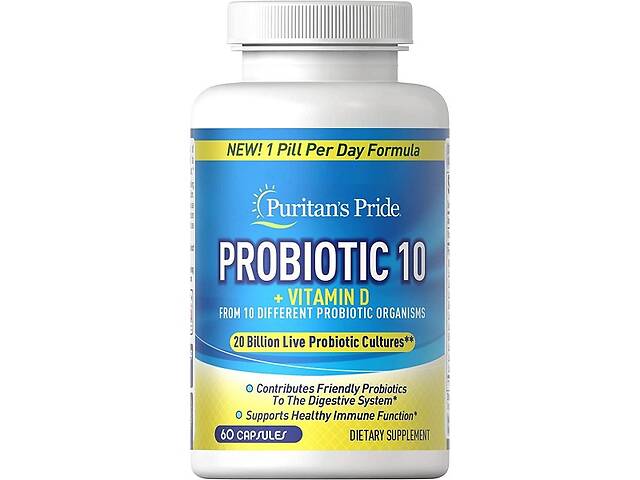 Пробиотик Puritan's Pride Probiotic 10 with Vitamin D 60 Caps