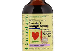 Противопростудное средство ChildLife Essentials, Formula 3 Cough Syrup, Alcohol Free, 4 fl oz 118,5 ml Natural Berry...