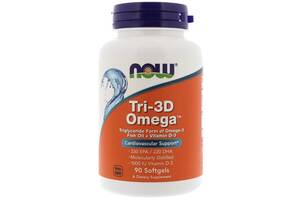 Рыбий жир + Д3, Tri-3D Omega, Now Foods, 90 желатиновых капсул