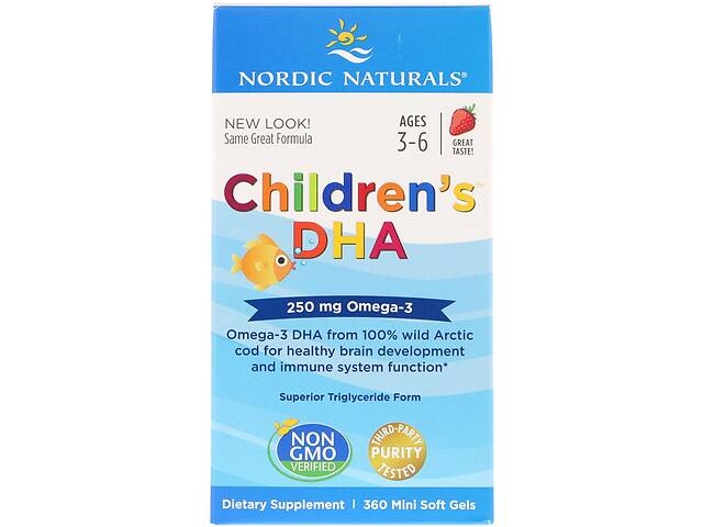 Рыбий жир (ДГК) для детей Nordic Naturals Children's DHA 3-6 лет 250 мг Вкус Клубники 360 мини капсул