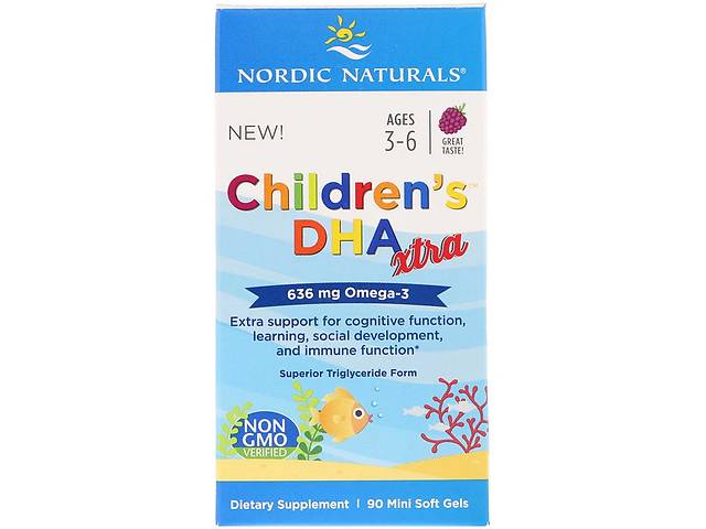 Рыбий Жир (ДГК) для детей Nordic Naturals Children's DHA Xtra 3-6 лет 636 мг Ягодный вкус 90 Мини капсул