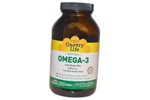 Рыбий жир Омега 3 Omega-3 Fish Body Oil Country Life 200гелкапс (67124003)