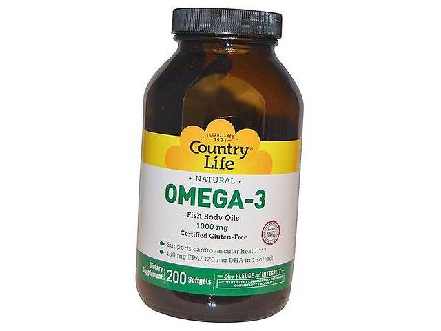 Рыбий жир Омега 3 Omega-3 Fish Body Oil Country Life 200гелкапс (67124003)