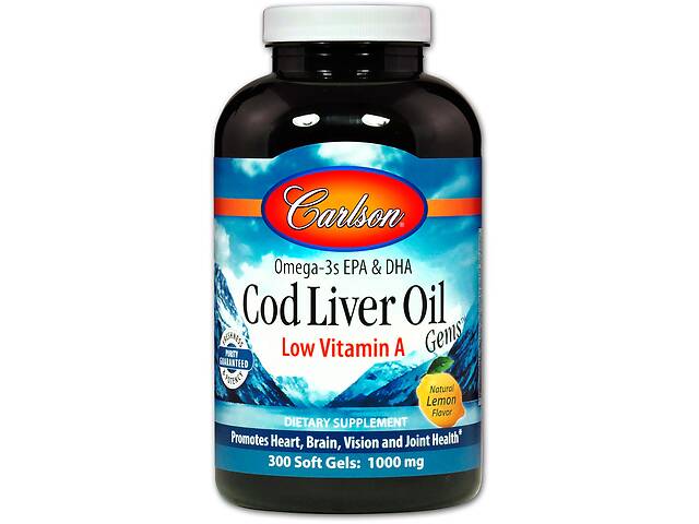 Рыбий жир из печени трески Carlson Labs Cod Liver Oil Gems Лимон 1000 мг 300 капсул (1221)