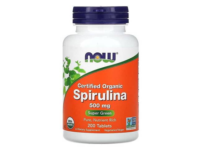 Спирулина Spirulina Now Foods сертифицированная органическая 500 мг 200 таблеток
