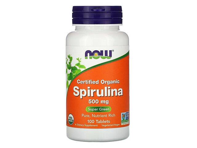 Спирулина Spirulina Now Foods сертифицированная органическая 500 мг 100 таблеток