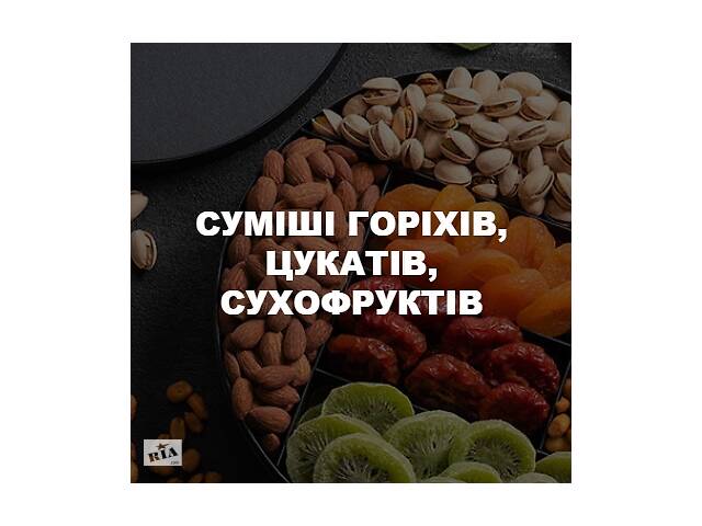 Суміші горіхів, цукатів та сухофруктів до кави та чаю в асортименті