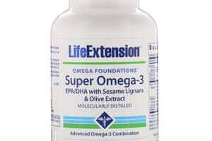 Супер Омега-3, Omega Foundations, Super Omega-3, Life Extension, 60 Желатинових Капсул