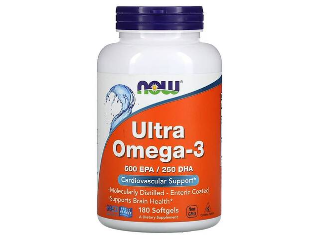 Супер омега 3 Ultra Omega-3 Now Foods 500 EPA/250 DHA 180 капсул с кишечнорастворимой оболочкой