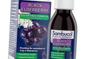 Сироп із Чорної Бузини, Без цукру, Black Elderberry Sugar Free Syrup, Sambucol 120мл (71513002)