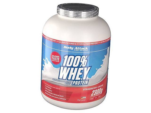 Сывороточный протеин 100% Whey Protein Body Attack 2300г Клубника-крем (29251004)