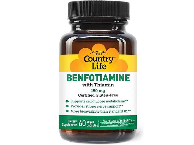 Тиамин Country Life Benfotiamine with Coenzyme B1 150 mg 60 Veg Caps