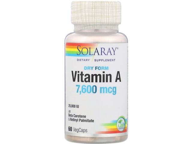 Витамин A Solaray Dry Form Vitamin A, 25.000 IU 60 Veg Caps SOR-04130