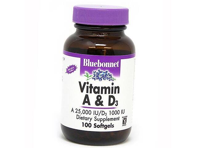 Витамин А и Д3 Vitamin A & D3 Bluebonnet Nutrition 100гелкапс (36393091)