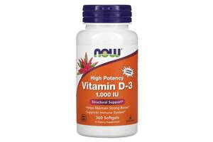 Витамин Д-3 Now Foods высокоэффективный 25 мкг (1000 МЕ) 360 гелевых капсул