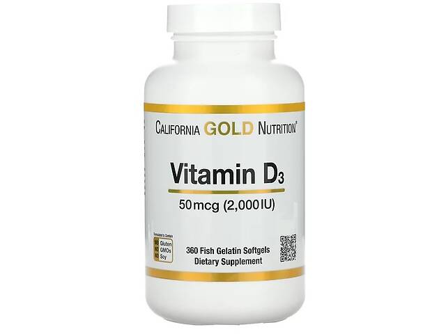 Витамин D California Gold Nutrition Vitamin D3 2000 IU 360 Fish Softgels