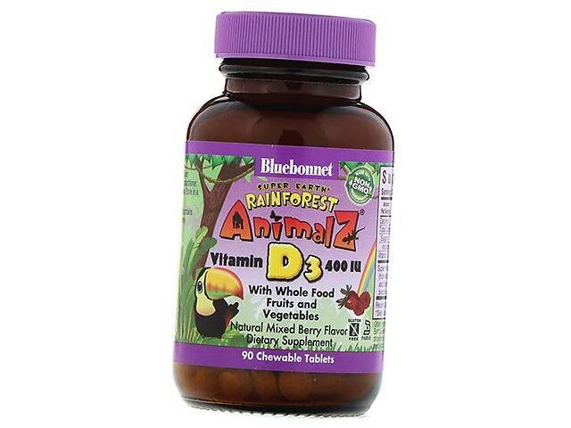 Витамин Д для детей Animalz Vitamin D3 Bluebonnet Nutrition 90таб Ягодный микс (36393085)