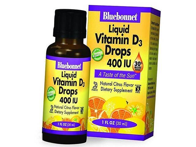 Витамин Д в каплях Vitamin D3 400 Drops Bluebonnet Nutrition 30мл Апельсин (36393023)
