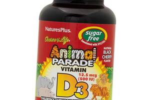 Витамин Д3 для детей без сахара Animal Parade Vitamin D3 500 Children’s Sugar-Free Nature's Plus 90таб Черешня (36375...