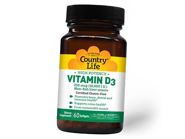Витамин Д3 Vitamin D3 10000 Country Life 60гелкапс (36124113)