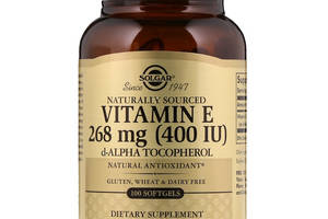 Витамин Е (d-альфа-токоферол) Vitamin E Solgar натуральный 268 мг (400 МЕ) 100 гелевых капсул