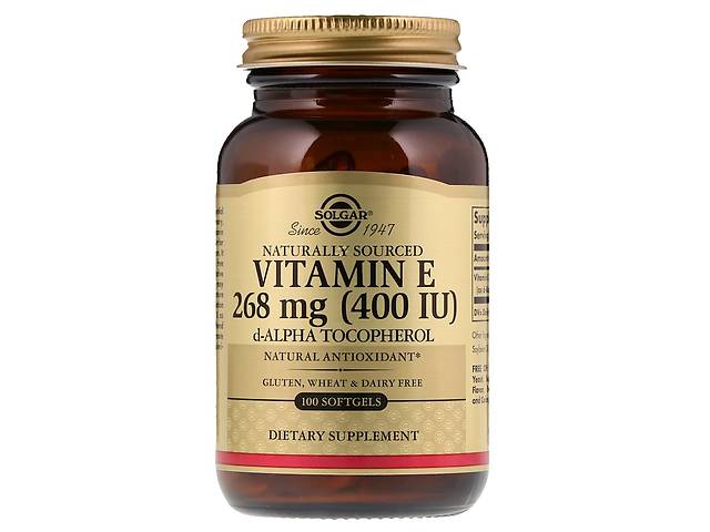 Витамин Е (d-альфа-токоферол) Vitamin E Solgar натуральный 268 мг (400 МЕ) 100 гелевых капсул