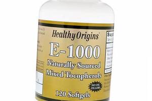 Вітамін Е, Суміш токоферолів, Vitamin E-1000, Healthy Origins 120гелкапс (36354041)