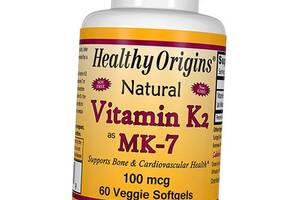 Вітамін К2, Менахінон-7, Vitamin K2 MK-7 100, Healthy Origins 60вег.гелкапс (36354025)