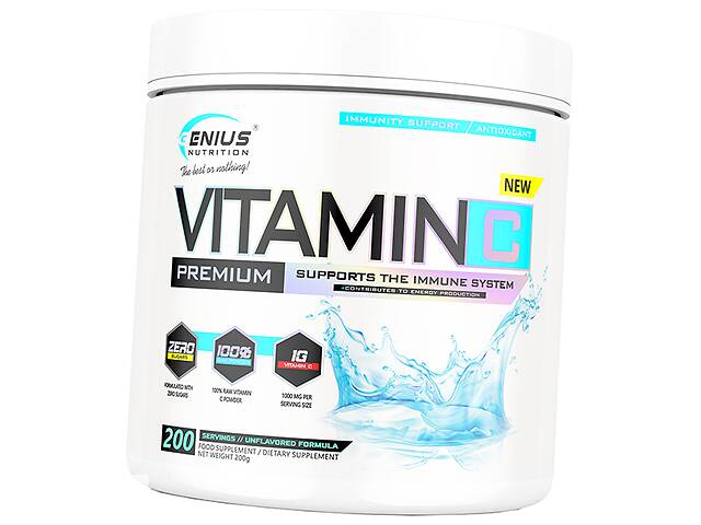 Витамин С Аскорбиновая кислота Vitamin C Powder Genius Nutrition 200г Без вкуса (36562009)