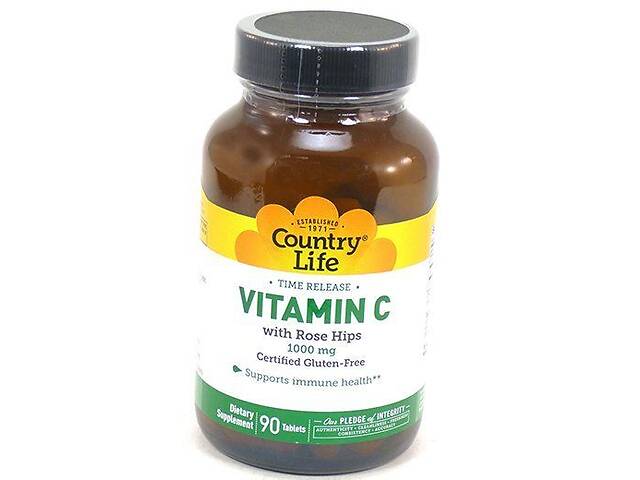 Витамин С с Шиповником Vitamin C with Rose Hips Country Life 90таб (36124048)