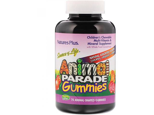 Витаминно-минеральный комплекс Nature's Plus Animal Parade Gummies 75 Animal-Shaped Chewables Cherry Orange Grape fla...