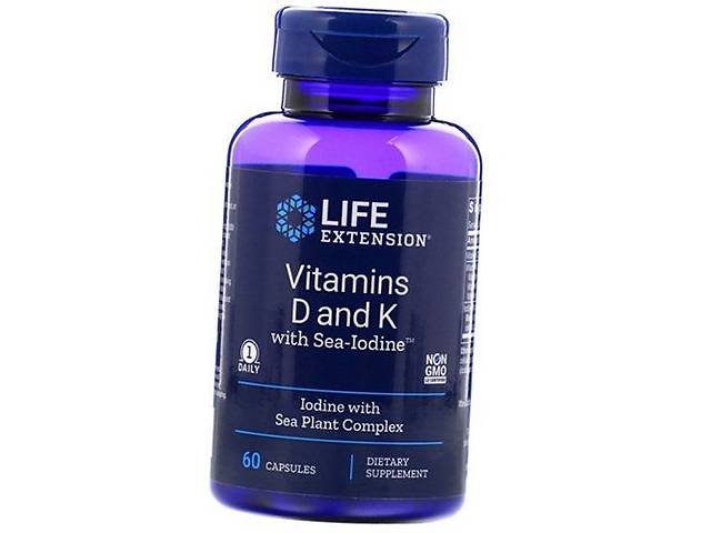 Вітаміни Д і К з Морським Йодом, Vitamins D and K with Sea-Iodine, Life Extension 60капс (36346030)