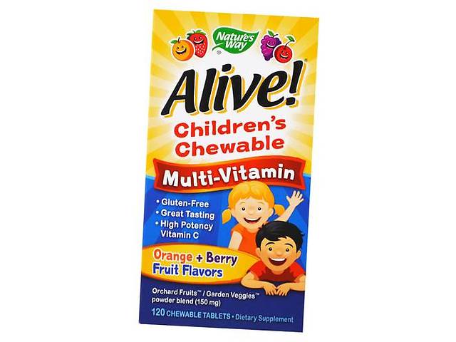 Витамины для детей Alive! Children's Chewable Multi-Vitamin Nature's Way 120таб Апельсин-ягода (36344006)