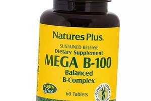 Вітаміни групи В із уповільненим вивільненням Mega B-100 Sustained Release Nature's Plus 60таб (36375154)