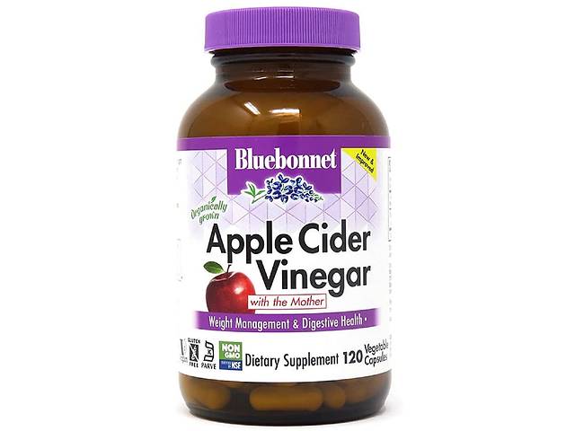 Яблочный уксус Apple cider vinegar Bluebonnet Nutrition 120 вегетарианских капсул