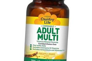 Жувальні Мультивітаміни для дорослих, Adult Multi, Country Life 60таб Ананас-апельсин (36124038)