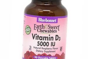 Жевательный Витамин Д Chewables Vitamin D3 5000 Bluebonnet Nutrition 90таб Малина (36393096)