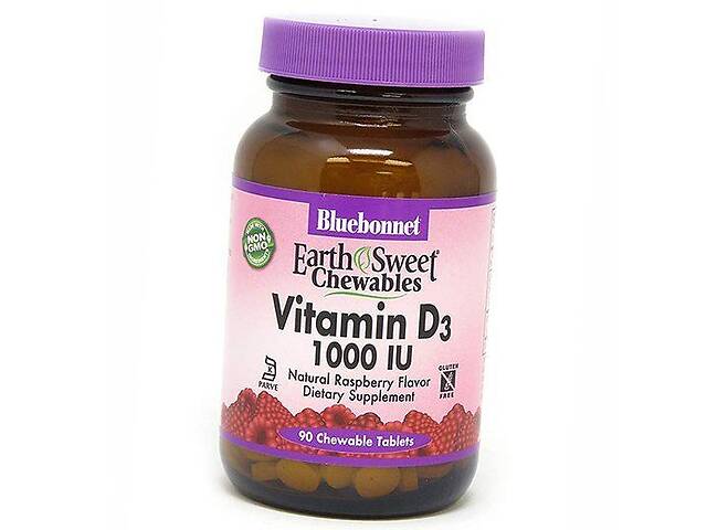 Жевательный Витамин Д Vitamin D3 1000 Chew Bluebonnet Nutrition 90таб Малина (36393007)
