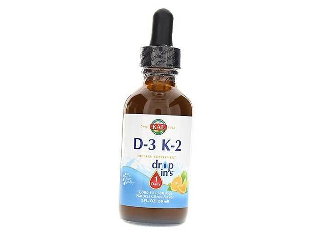 Жидкий Витамин Д3 К2 Vitamin D-3 K-2 Drop KAL 59мл Цитрус (36424009)