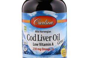 Жир из печени трески Carlson Labs Cod Liver Oil Gems Low Vitamin A 300 Soft Gels Natural Lemon Flavor CAR-01393