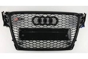 Решетка радиатора Audi A4 B8 (07-11) стиль RS4 (черный глянц)