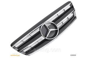 Решетка радиатора Mercedes W220 (03-06) стиль AMG (глянц + хром полоски)