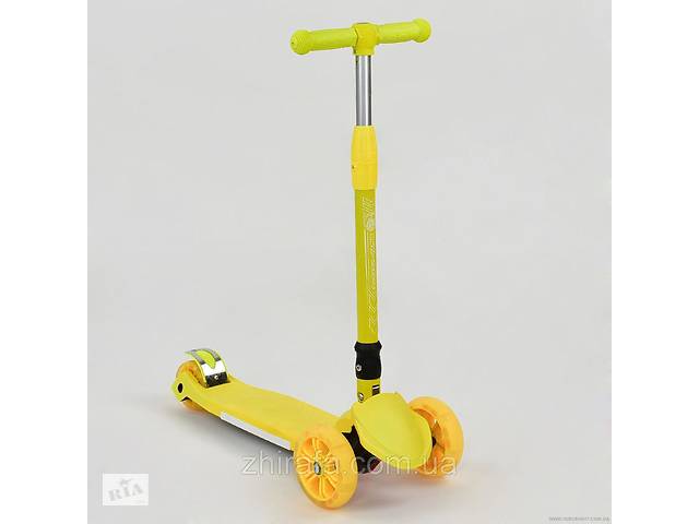 Складной детский трехколесный Самокат Best Scooter MAXI, свет колес, Желтый